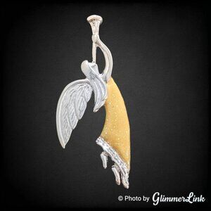 Vintage AAI Angel Playing Trumpet Glittery Tunic Brooch Pin